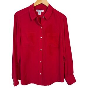 Tommy Bahama Womens Shirt Medium Red 100% Silk Long Sleeve Button Down